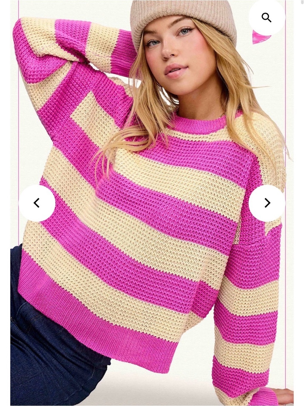 Striped Pink and Cream Knit Sweater